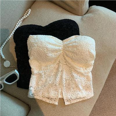 Vestă retro cu fante din dantelă, fără bretele, pentru femei, dulci și elastice, înfășurate în piept, într-o singură piesă, cămașă frumoasă cu partea inferioară a spatelui