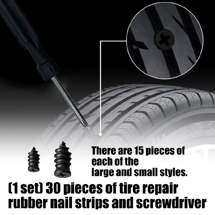 30Pcs Tire Repair Rubber Nails With Screwdriver For Fast Car Motorcycle Flat Tire Fix On The Go Vacuum Tire Repair Kit