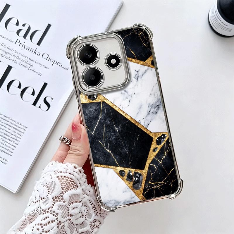 

Geometric Marble Pattern Plating Phone Case For Xiaomi Redmi Note 14 15 Pro Plus 13 12 11 11S 11T 10 9S 9 5G Anti-Fall Airabag C Redmi Note 15 5G