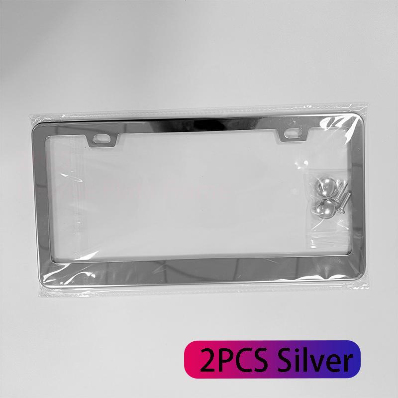 2 Pcs Stainless Universal US Model License Plate Frame Steel Front And Rear Metal Car License Plate Frame Label Cover Screw Cap License Plate Covers