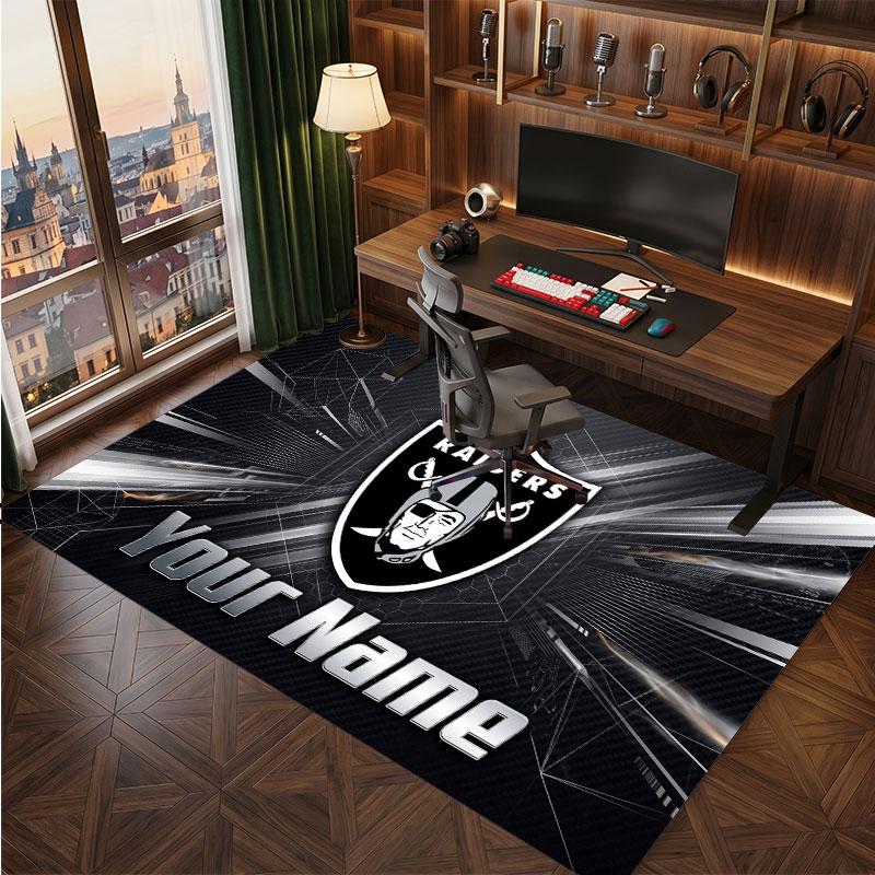 Tappeto in Cristallo Vellutato Personalizzato Las Vegas Raiders, Tappeto Morbido Antiscivolo con Testo Nome Personalizzato per Soggiorno Camera da Letto