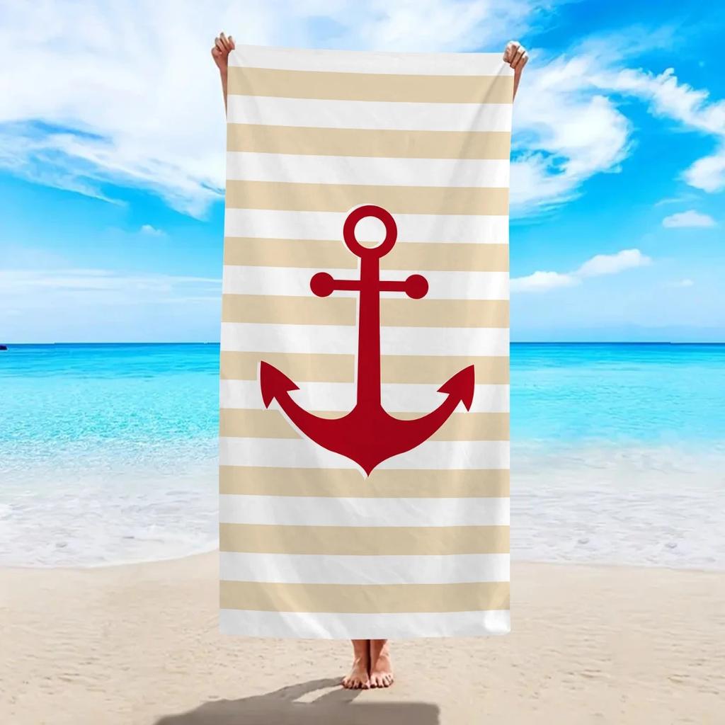 Nautical Anchor Print Beach Towel Soft Peach Skin Fabric Quick Dry Microfiber Summer Travel Vacation Swimming Pool Bath Towel