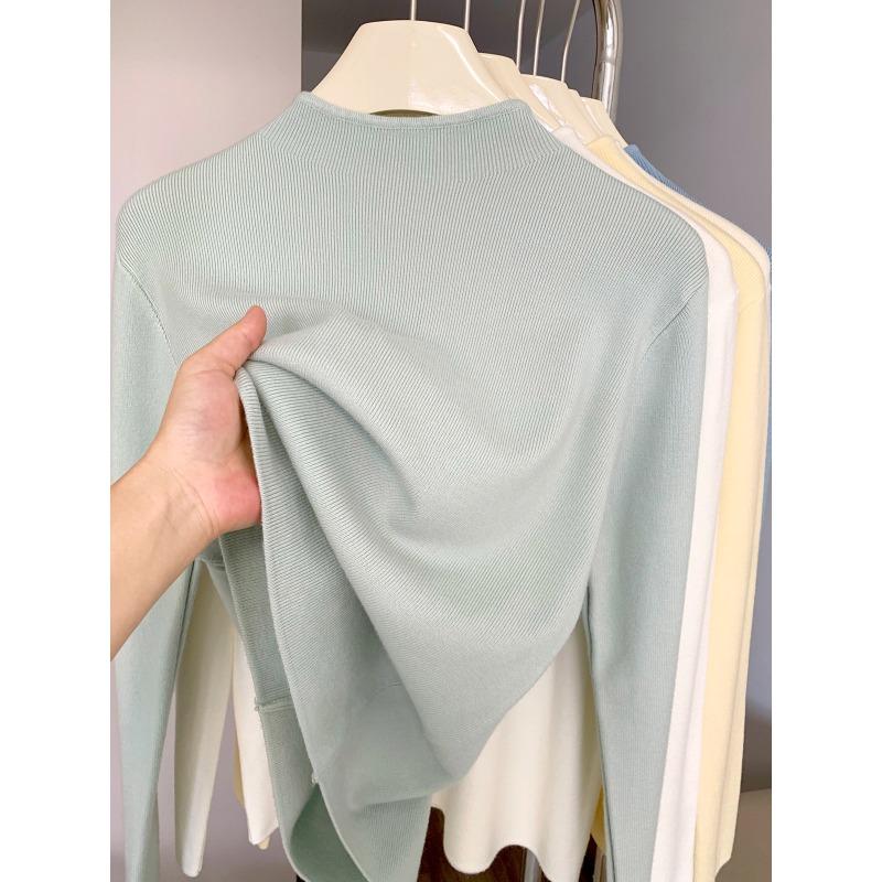 Small stand-up collar milk yellow sweater women's spring simple versatile top soft waxy inner knitted bottoming shirt