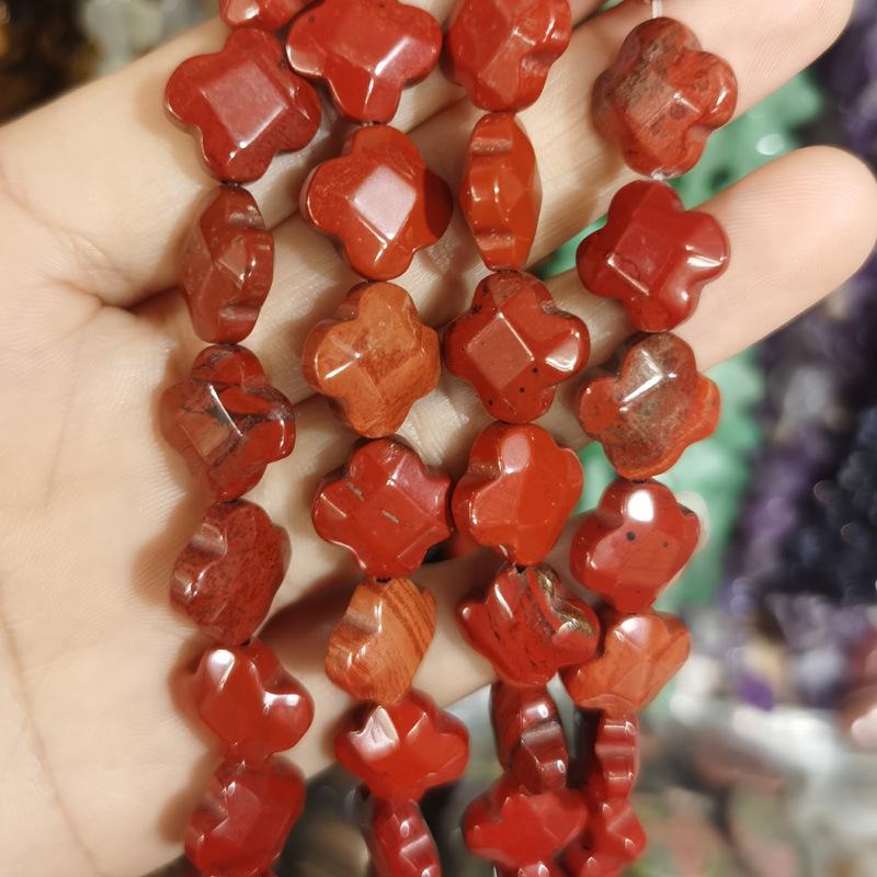 12mm Natural Agate Tiger Eye Four-Leaf Clover Faceted Beads for DIY Jewelry Making