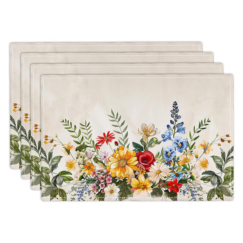 Linen Meal Mat for Spring and Summer, Sunflower Flowers Kitchen Decoration, Dining Table Insulation and Anti Fouling Mat