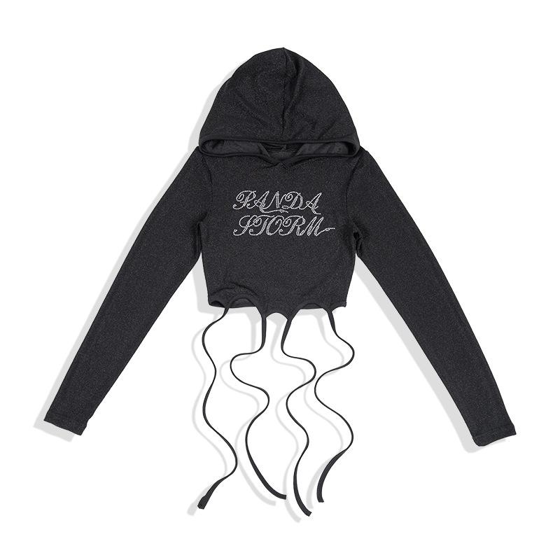 Dziewczęcy strój do tańca jazzowego z cyrkoniami - Zestaw koszulki z długim rękawem i spodni do tańca ulicznego i na występy