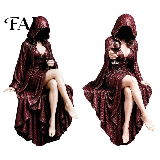 Unique Gifts for Book Lovers Hooded Midnight Reader with Wine Statue, Gothic Dark Fantasy Faceless Shadow Academic Room Accessories Figure, A