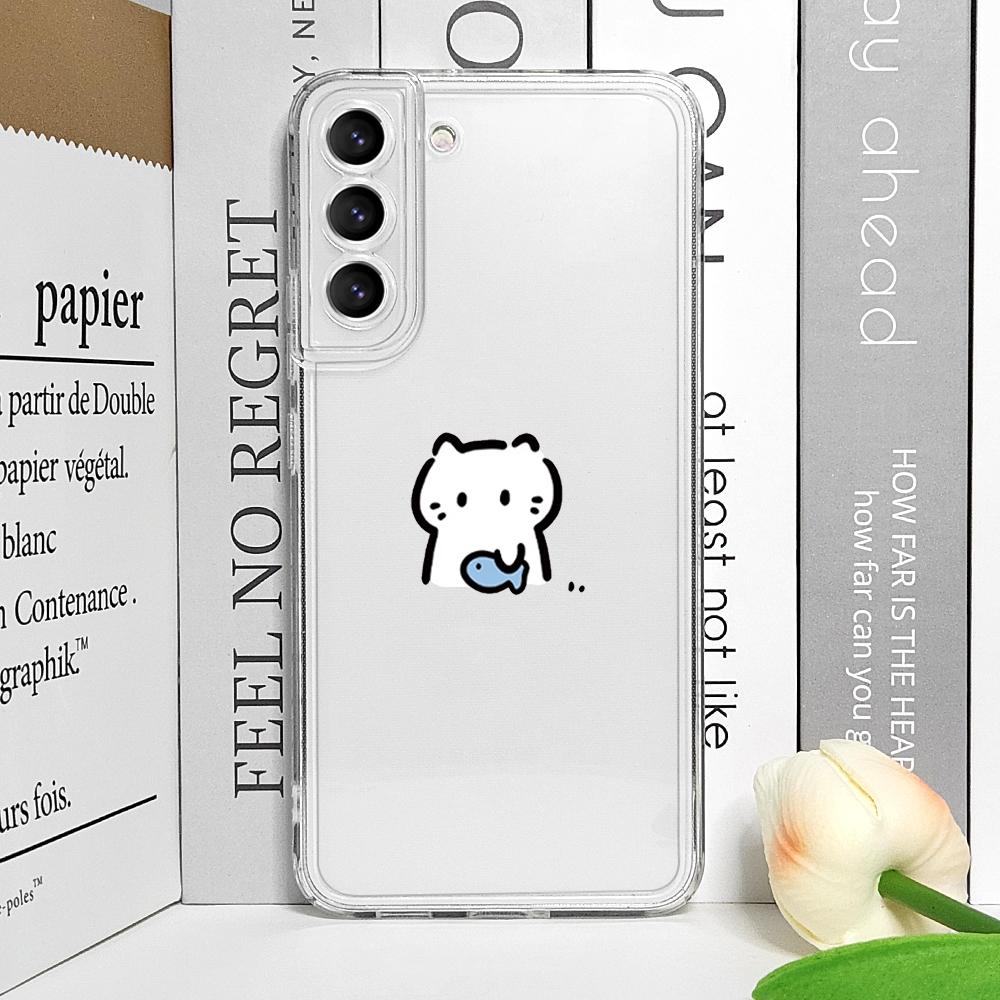 Funny Cartoon Cat Fish Couple Paired Phone Case for Samsung Galaxy S25 Ultra S24 S23 S22 S21 S20 Plus FE A55 5G Clear Soft Cover