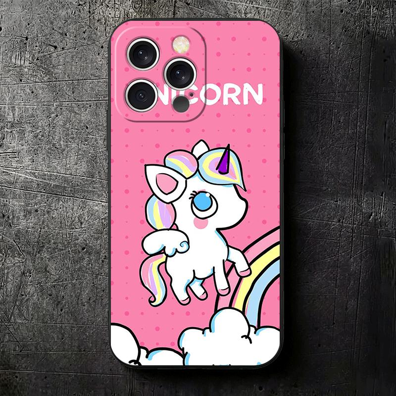 Pink Unicorn Rainbow Soft Phone Case for iPhone 16 16E 17 Air 15 Pro Max 14 Plus 13 Mini 11 12 7 Black Cover Back Shell