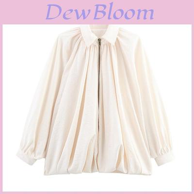 Fashion Womens Bubble Sleeve Chiffon Shirt With Zip Closure For Spring Casual Wear