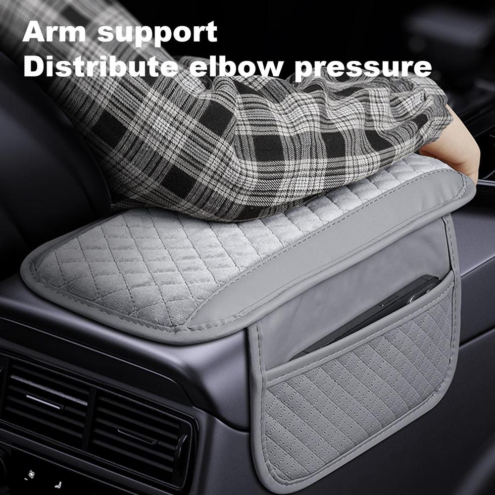 Arm Rest Cover For Car Plush Car Armrest Pad With 2-Storage Bag Center Console Cover Multi-functional Car Armrest Storage Cover