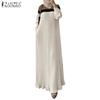 ZANZEA Women Casual Long Sleeve Loose Patchwork Long Dress