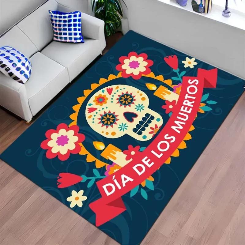 Mexican Day of The Dead Carpet for Living Room Decor Table Skull Sacrifice Rugs Bedroom Bedside Floor Mat Halloween Decoration