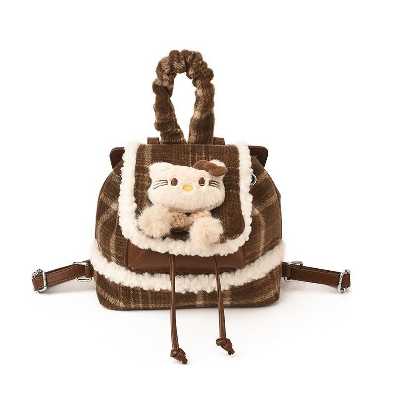Plush Backpack With Plaid Pattern For Casual Daily Use