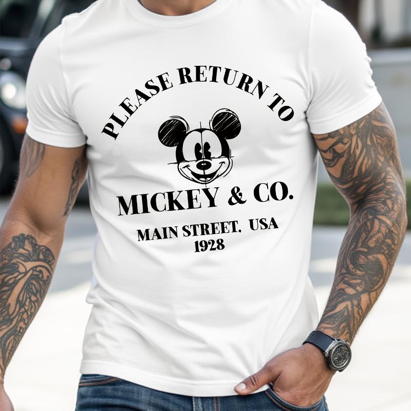 Disney Men Please Return To & Co. Main Street, USA 1928 - Cute Disney Mickey Pattern Adult 100% Pure Cotton Printed T-shirt