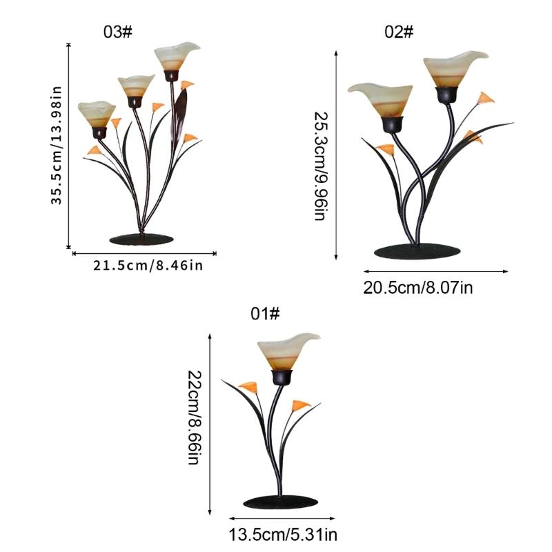 Eisenleuchter mit Glasblütenknospen Tischkerzenständer für Kamine Regal Arbeitsplatten Mittelstücke Kerzenständer