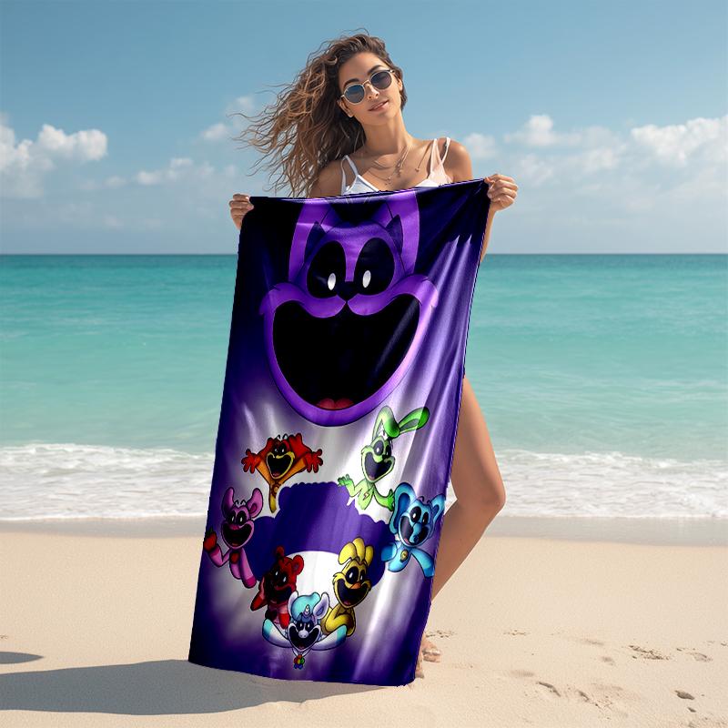Beach Towel with Smiling Critters Pattern - soft,absorbent,machine washable Lightweight&Modern,swimming,Travel Essentials