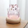 Cute Cat Shape Saving Jar Lucky Cat Clear Glass Glass Coin Bank with Wooden Base Decorative Gold Bean Container Wishing Star