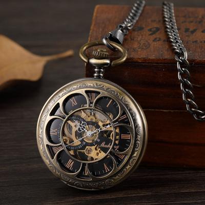Fashion New Style Flip Cover Hollow Petals Double Automatic Mechanical Pocket Watch Thick Chain
