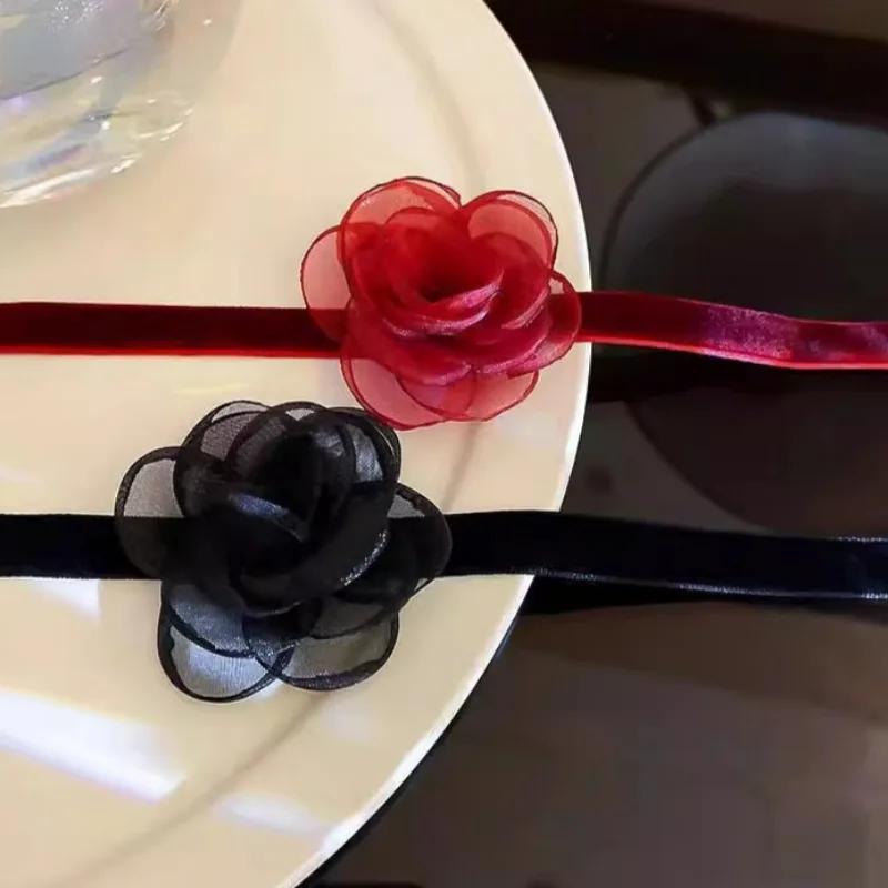 Damen Elegantes Netzblumen-Halsband Damen Bequem Rotes Schwarzes Halsornament Mädchen Leichtes Rosen-Halsband Party Geschenk