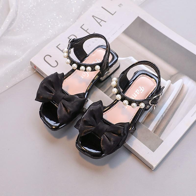 

Girls Sandals Big Bow Chic Ins Trendy Kids Dance Shoes for Party Wedding 2025 Summer New Girls Princess Shoes Sweet Pearl Cute 26 чёрный