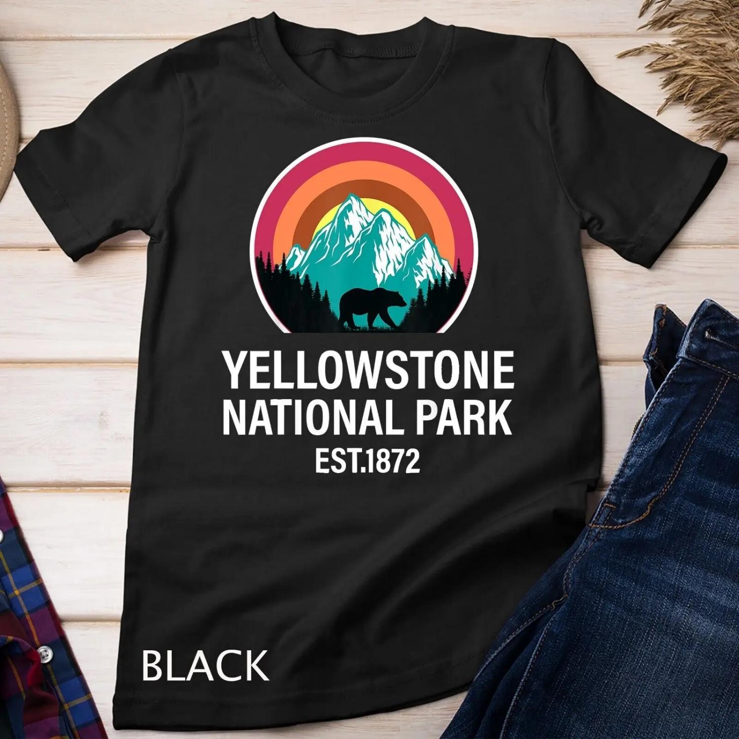 Yellowstone National Park Vintage Retro Bear Travel Souvenir T shirt S чёрный