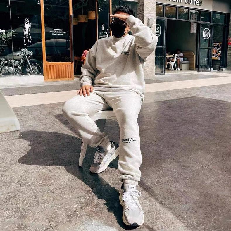 Pantaloni della tuta casual dritti in pile da uomo, marca trendy americana, vestibilità larga