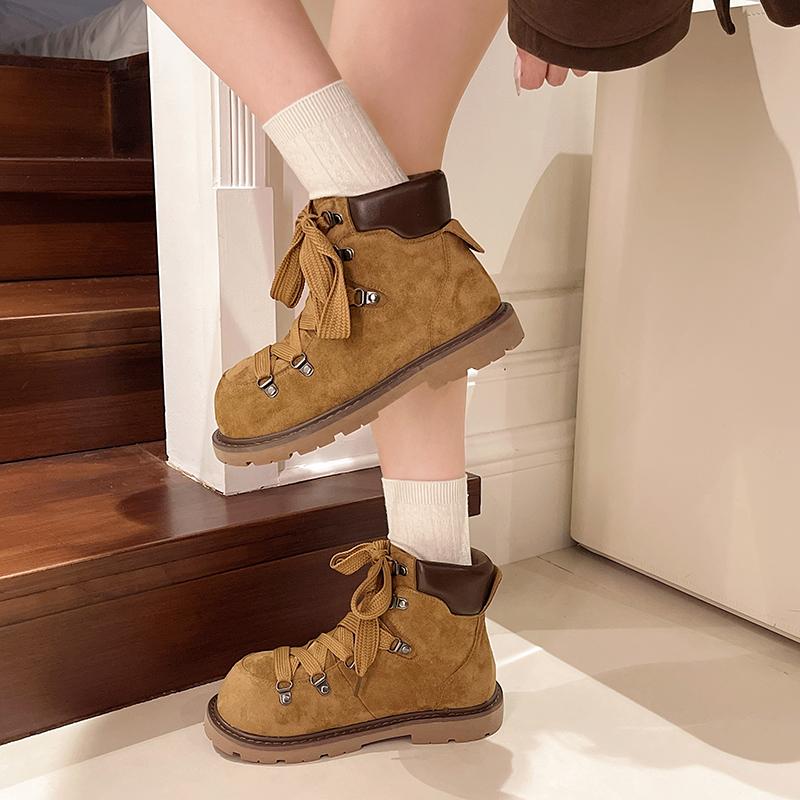 Fashion Short-thigh Women's 2025 New Autumn Lace-up Retro Versatile Skinny Platform Heightened High-Top Booties