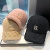 Hat Women's Autumn and Winter Korean Style Fashion Letter Embroidery Baseball Cap Lamb Wool Versatile Face Revealing Small Warm Peaked Cap