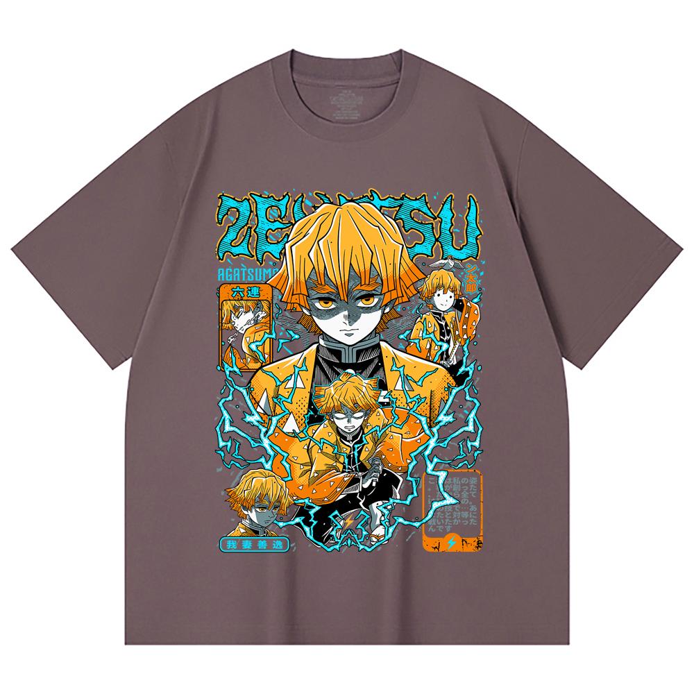 230 Gsm 100% Cotton Demon Slayer V100 Zenitsu Print Unisex Heavy Cotton T Shirt