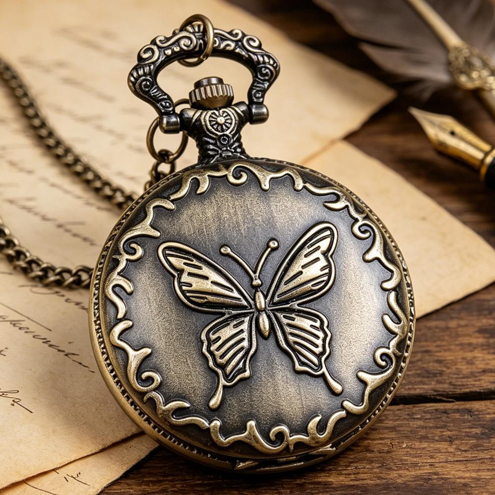 

Discount Vintage Copper Butterfly Embossed Pattern Pocket Watch Unisex Romantic Natural - Element Pocket Watch коричневый