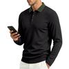 Men S Long Sleeve Polo Shirt Ribbed Collar Solid Color Casual Spring Autumn