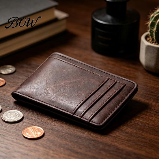 Compact Wallet for Travel Slim Card Holder Men, Minimalist Credit with ID Window, Simple Solid Color Men Multiple Slots, Pocket Business