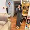 Temperament gray v-neck knitted dress autumn and winter lazy slim fit with bottom sweater skirt