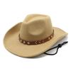 Wool Top Hat Western Denim Style Big Edge Hat Texture Belt Women'S Hat Jazz Hat