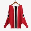 2023 Fall/Winter Women's Plus Size Ribbed Batwing Sweater - One-Shoulder Loose Striped Top