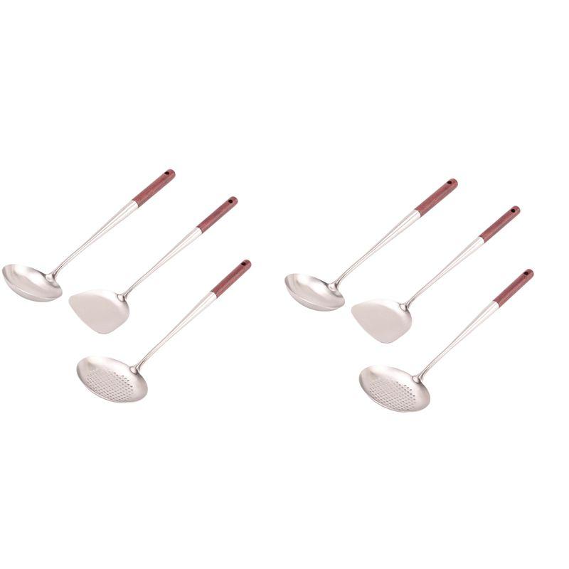 ABBY-2X Wok Spatula And Ladle,Skimmer Ladle Tool Set, 17Inches Spatula For Wok, 304 Stainless Steel Wok Spatula