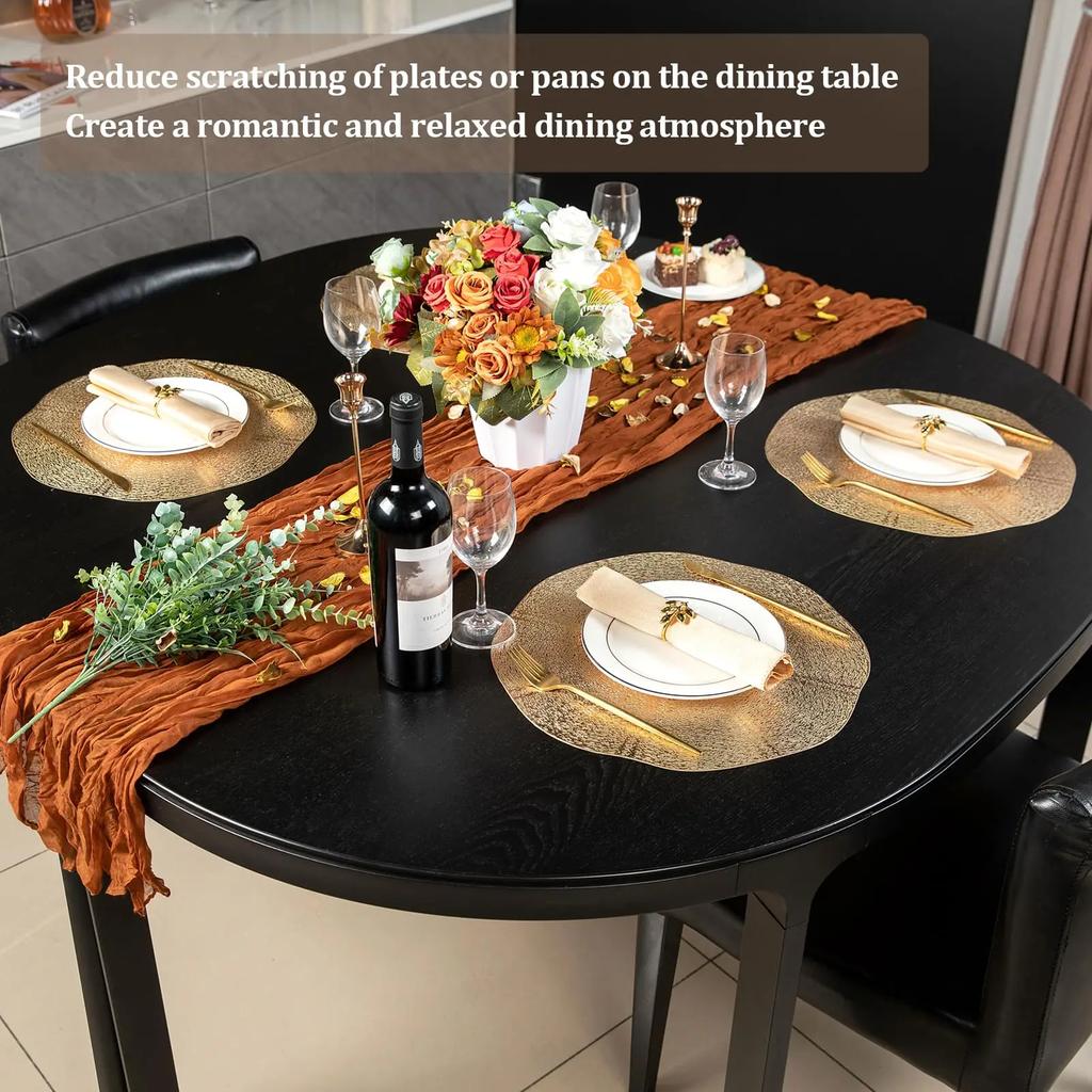 Gold Round Placemats,Round Vinyl Placemats Bulk 15 Inch Table Place Mat Non Slip for Indoor Outdoor Holiday Wedding Dinner