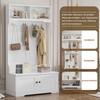 Ensemble de vestiaire pour couloir, Moderne Ensemble de vestiaire pour couloir 4 crochets, Meuble à chaussures, Banc à chaussures, Compartiment ouvert, Meuble d'entrée pour entrée, Blanc