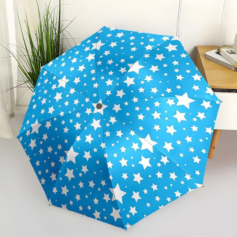 

1pc Blue Circle with Stars Pattern Umbrella with Plastic Handle,Compact & Stylish,Cartoon Pattern,Outdoor UmbrellaPT311