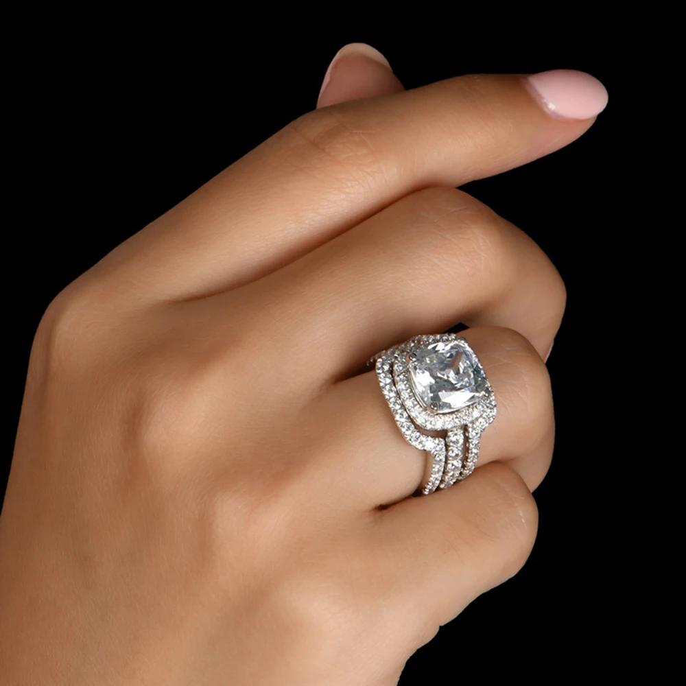 Cbtb New Boutique 925 Silver Fat Square Real Moissanite Engagement Rings for Women Fine Jewelry