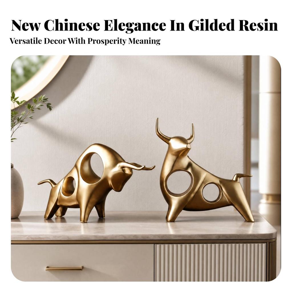 2 Pieces Figurine Decorative Injection Molded Resin Bull Figure Modern