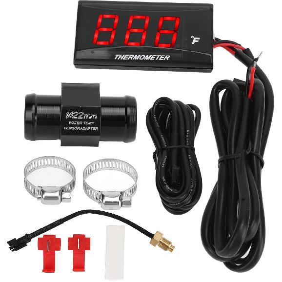 Pissente Motorcycle Water Temperature Gauge Kit, DC 12V Universal Motorcycle Water Temp Gauge Ultra Thin LCD Display ABS Housing Water Temp Meter for красный
