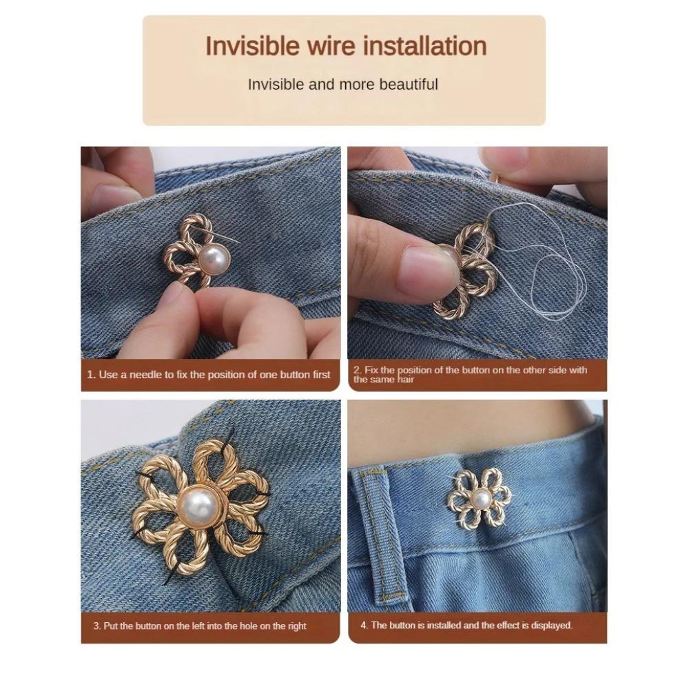 2pairs Waist Metal Flower Adjustable Tighten Invisibility Decoration Couple Buckles Pants Skirts Size Change From Large To Small