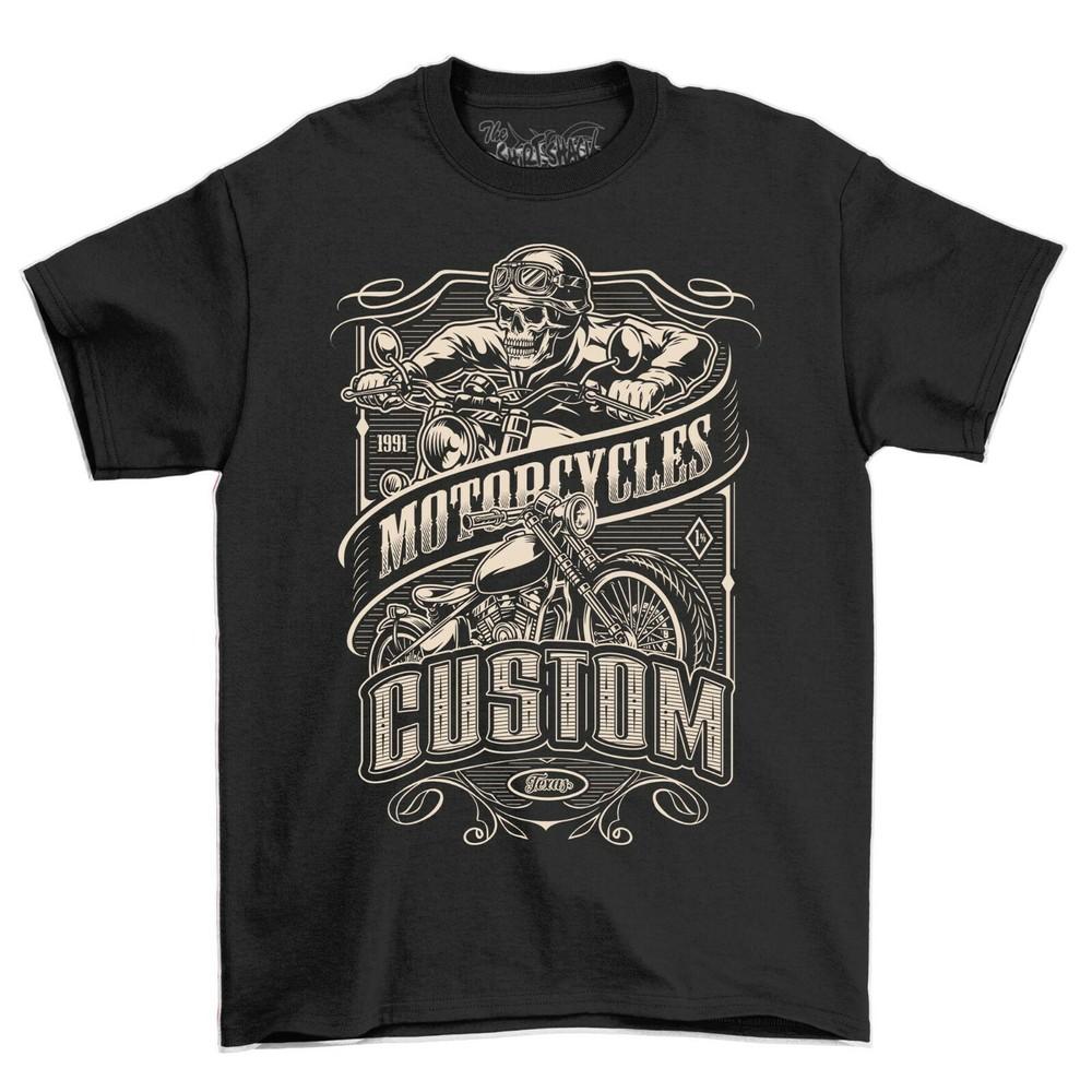 1991 Custom Motorcycles Skull Rider Men's T-Shirt Vintage Motor Bikes Tee Shirt
