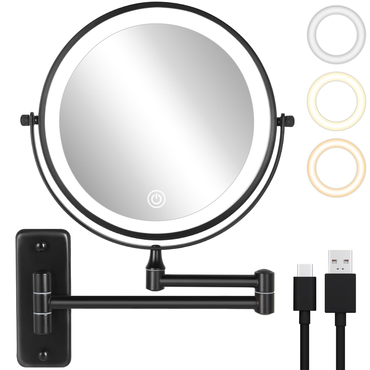 

LunarCorky Светодиодное зеркало для макияжа с 10-кратным увеличением и 1-кратным истинным отражением, регулируемыми цветами света и плавной яркостью, USB 2000 мАч, с высоким выдвижным кронштейном, удобно для