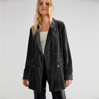 Blazer décontracté en velours pour femme, couleur unie, manches longues, boutons, veste vintage sexy, automne hiver, vêtements d'extérieur