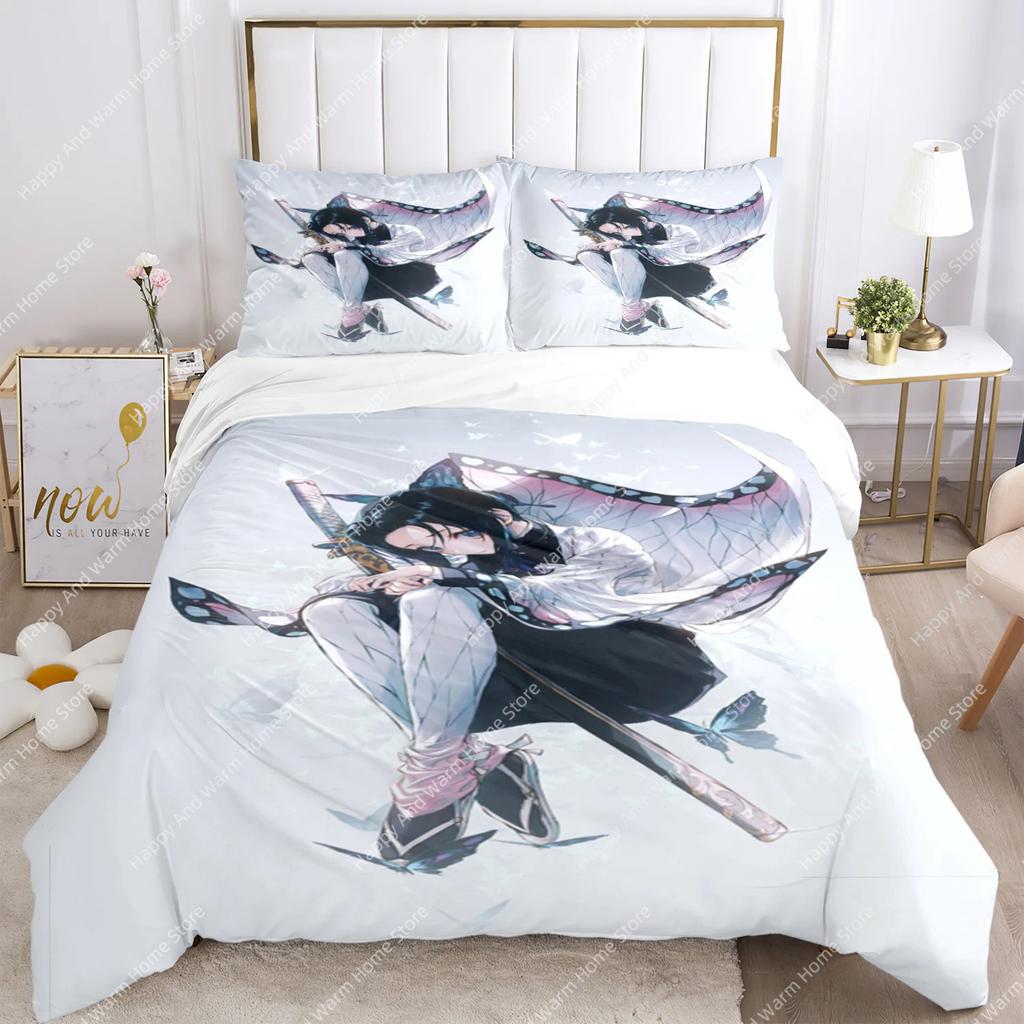 Anime Demon Slayer Print Bedding Set 2/3pieces Nezuko Bed Linen Queen Double Single King Size Duvet Cover Set Boys Adults Gift