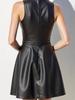 2025 Women's Sexy A-line PU Leather Dress - Sleeveless, Round Neck, Waist-Cinching Design