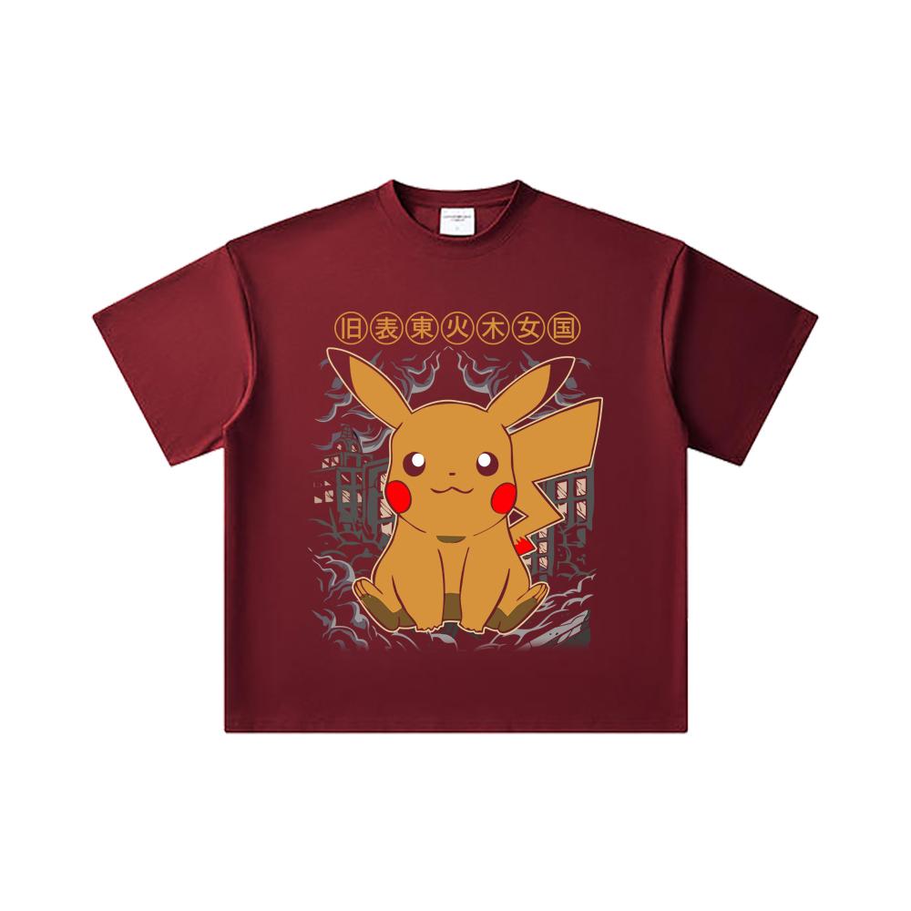 260 GSM Double Yarn 32 Count 100% Cotton Pokemon V22 Pikachu Print Unisex Heavy Cotton T Shirt
